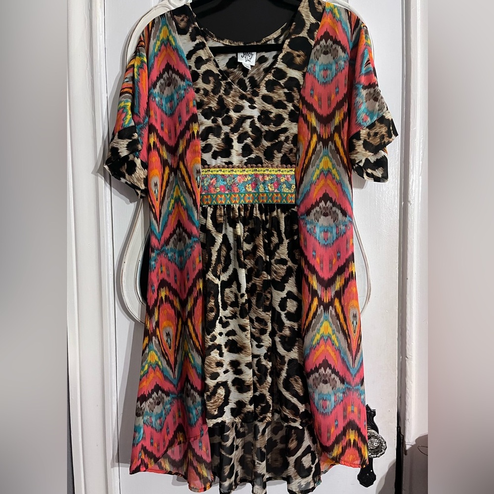Leopard Coral Turquoise Ladies Women’s Dress Long Top Brown Black Orange Cream
